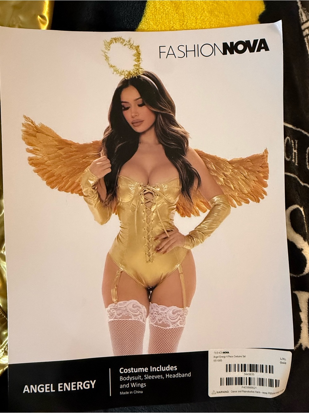 Fashion Nova Gold Angel Lace-Up Bodysuit with Wings L/XL
